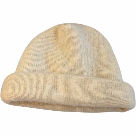 Handmade Upcycled 100% Cashmere Beanie Hat Soft Cozy Winter Knit Cap Cream - Picture 2 of 4